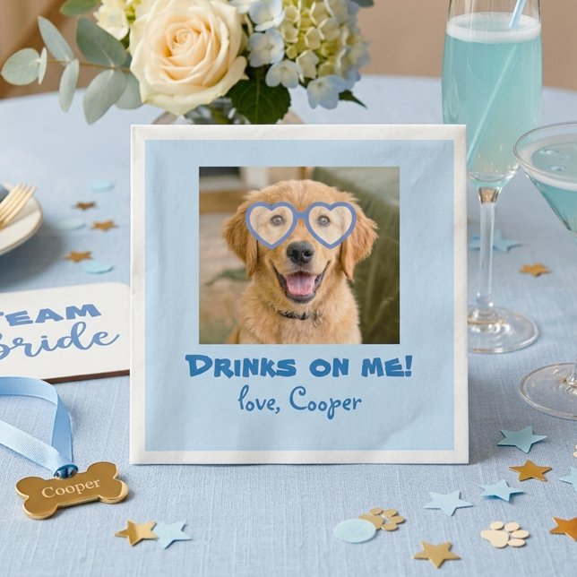 Drinks on Me Cute Fun Photo Modern Dog Wedding Serviette (Drinks on Me Cute Dog Photo Wedding Napkin)