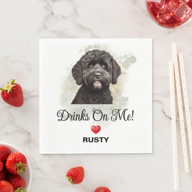 Drinks on Me Portuguese Waterdog Wedding Serviette (Beispiel)