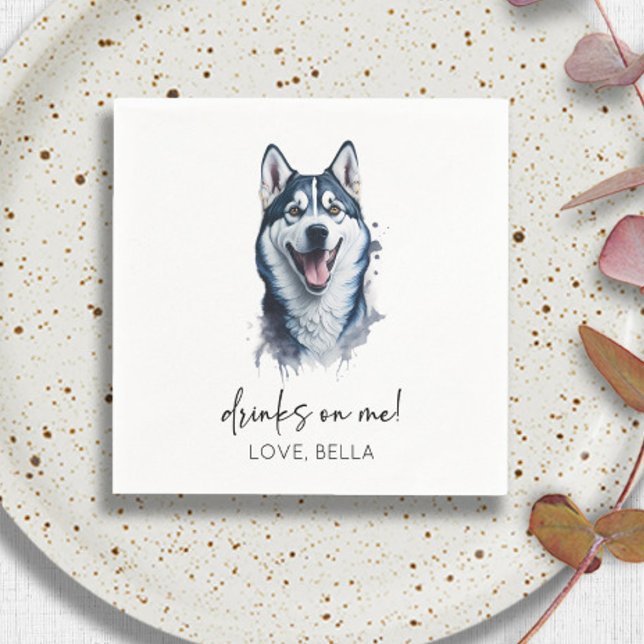 Drinks On Me! Siberian Husky Dog Pet Wedding Serviette (Von Creator hochgeladen)