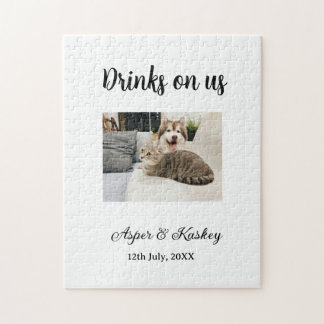 Drinks on us open bar pet photo wedding couple dat