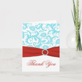 DRINTED RIBBON Aqua White Damask Vielen Dank Dankeskarte