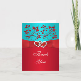 DRINTED RIBBON Aqua White Red Floral Vielen Dank Dankeskarte