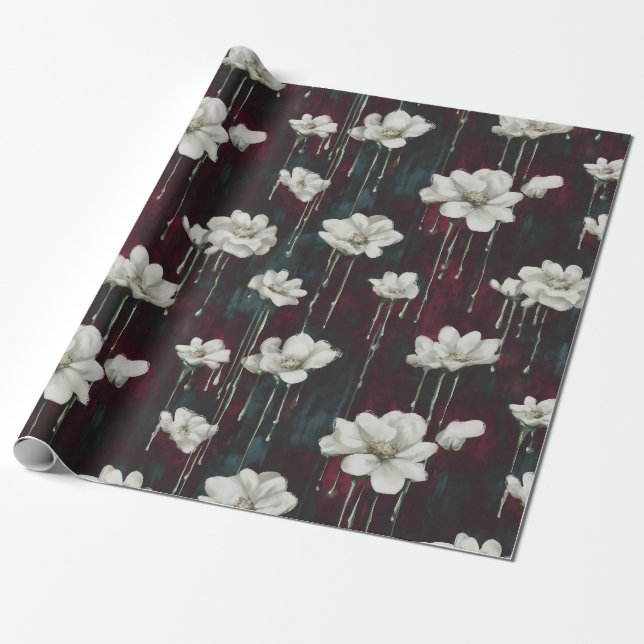 Dripping Floral Dark Wrap Geschenkpapier (Ungerollt)