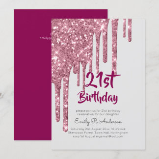 Dripping Glitzer Rose Gold 21. Geburtstag Pink Gir Einladung