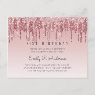 Dripping Glitzer Rose Gold 21. Geburtstag Pink Gir Postkarte