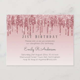 Dripping Glitzer Rose Gold 21. Geburtstag Pink Gir Postkarte