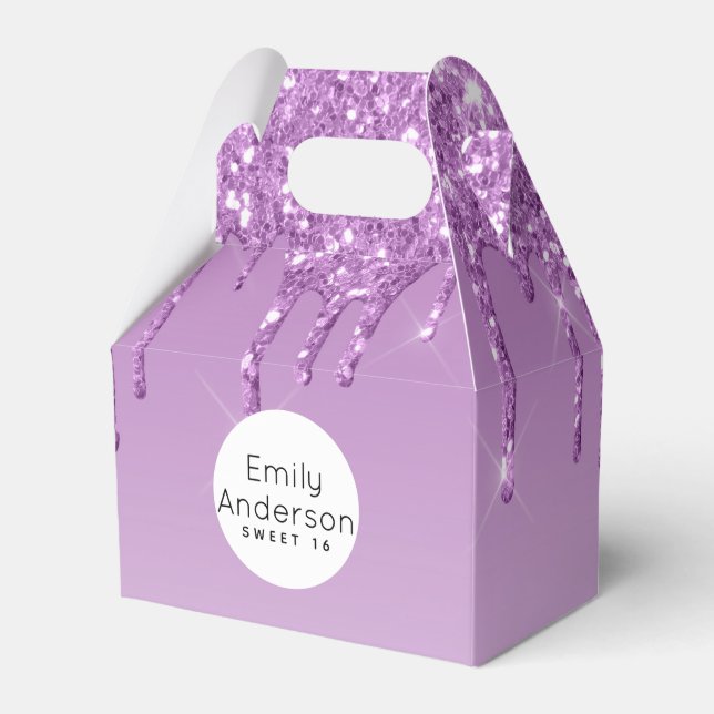 Dripping Glitzer Sweet 16 Lila Trendy Party Diva Geschenkschachtel (Vorderseite)