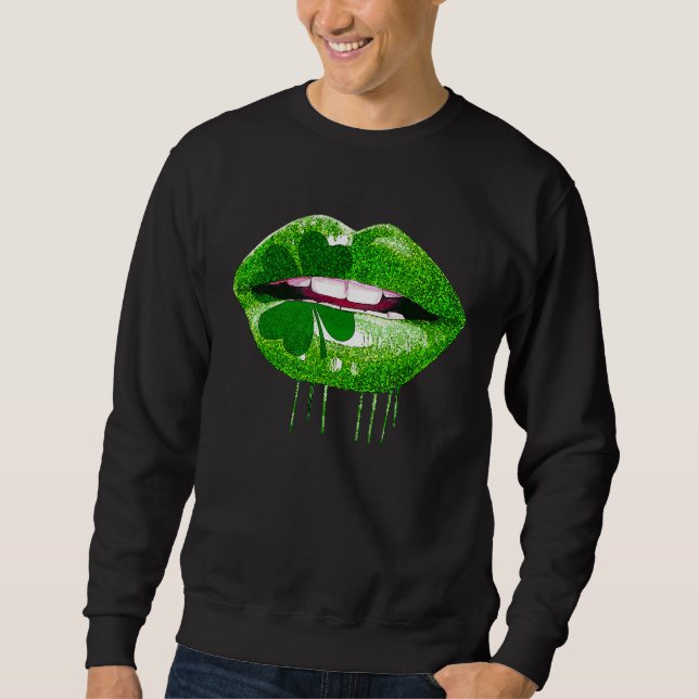 Dripping Lips Shamrock Funny St Patrick's Day Sweatshirt (Vorderseite)