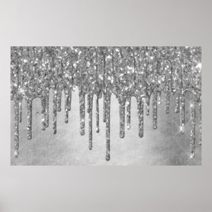 Dripping Silver Glitter Diamond Platinum Sparkle Poster