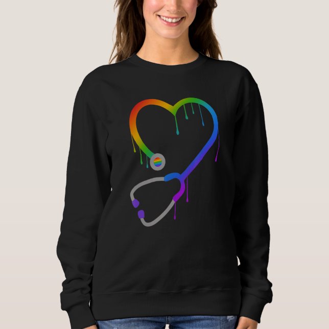 Dripping Stethoscope Heart Nurse Doctor Rainbow LG Sweatshirt (Vorderseite)