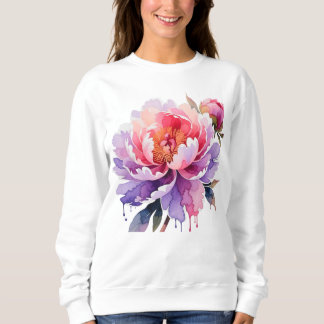 Dripping Watercolor Peony Floral Abstract Art Sweatshirt