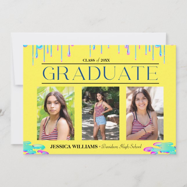 Drippy Drilling Holographic Foto Abschluss Einladung (Vorderseite)