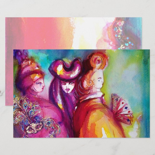 DRITTE MASKE, Venezianische Masquerade Ball Statio Briefpapier (Vorne/Hinten)