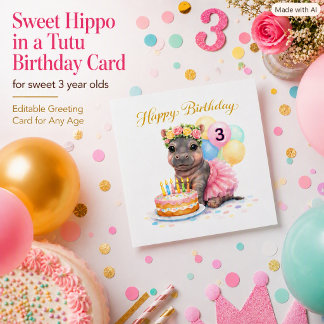 Dritter Geburtstag für Mädchen Glückliches Nilpfer