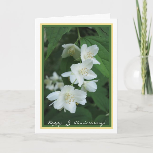 Dritter Hochzeitstag wünscht 3 Jasmine-Blume Karte (Vorderseite)