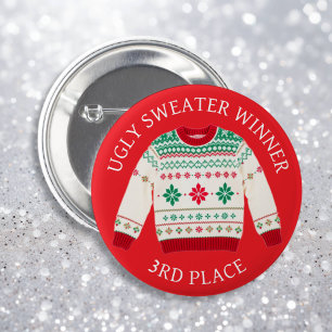 Dritter Platz Ugly Sweater Sieger   Weihnachten Button