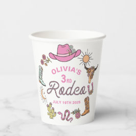 Dritter Rodeo Pink Western Cowboy 3. Geburtstag Pappbecher