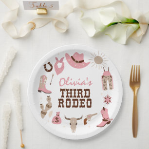 Dritter Rodeo Pink Western Cowboy 3. Geburtstag Pappteller