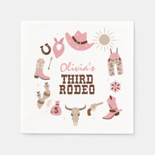 Dritter Rodeo Pink Western Cowboy 3. Geburtstag Serviette