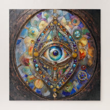 Drittes Auge auf Buntglas und Bronze