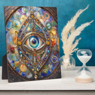 Drittes Auge auf Buntglas und Bronze Fotoplatte