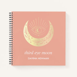 Drittes Auge Halbmond Boho Monogramm Koralle Notizbuch