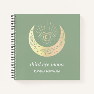 Drittes Auge Halbmond Boho Monogramm Salbeigrün Notizbuch