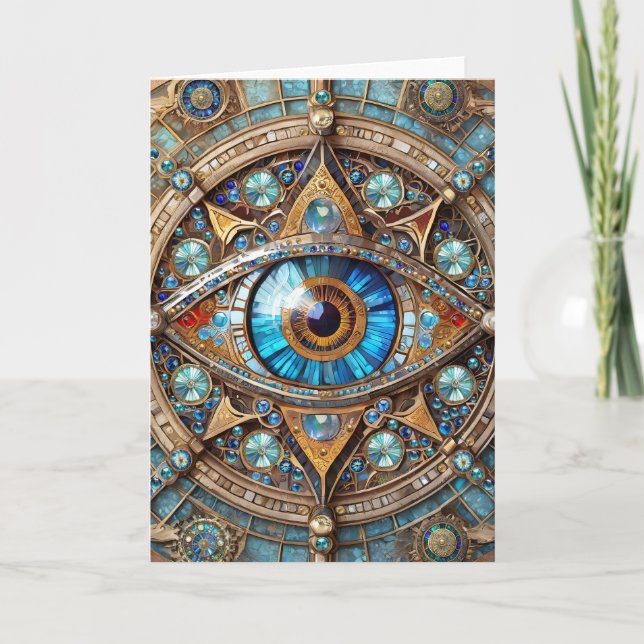 Drittes Auge - Türkisblau Gold Mandala Dankeskarte (Vorderseite)