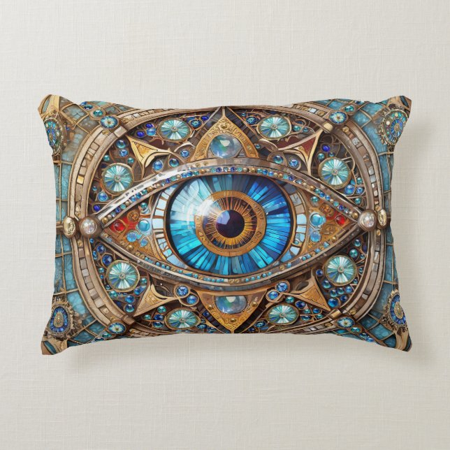 Drittes Auge - Türkisblau Gold Mandala Dekokissen (Vorderseite)
