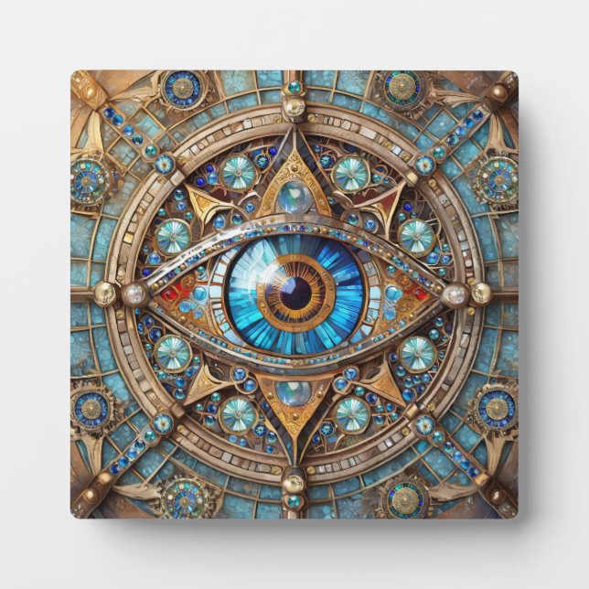 Drittes Auge - Türkisblau Gold Mandala Fotoplatte (Vorderseite)