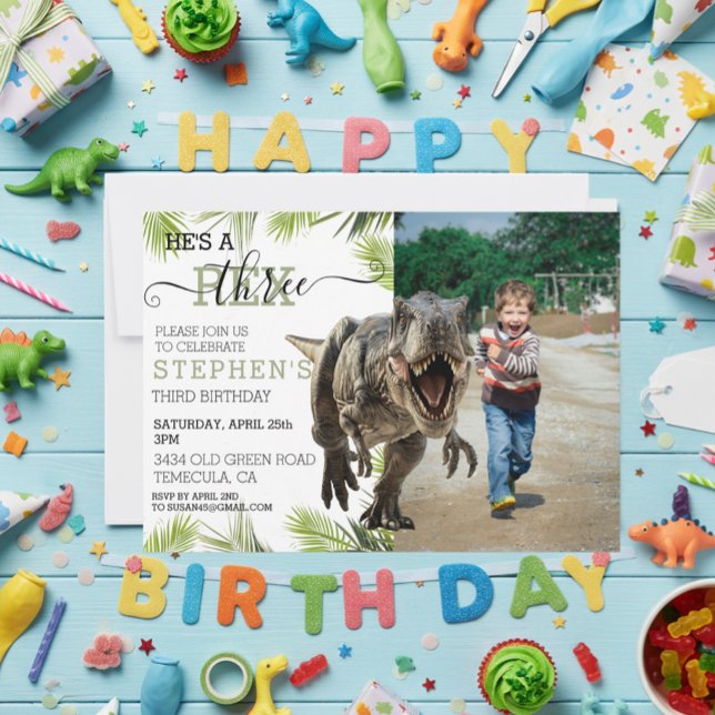 Drittes Tyrannosaurus Jurassisches Foto Geburtstag Einladung (Von Creator hochgeladen)