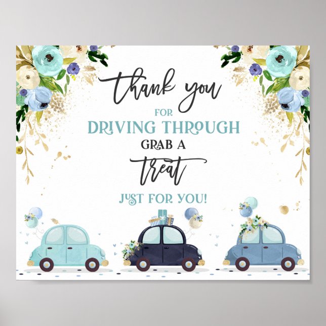 Drive by Baby Dusche Leckerei bevorzugen Schild Bl (Vorne)