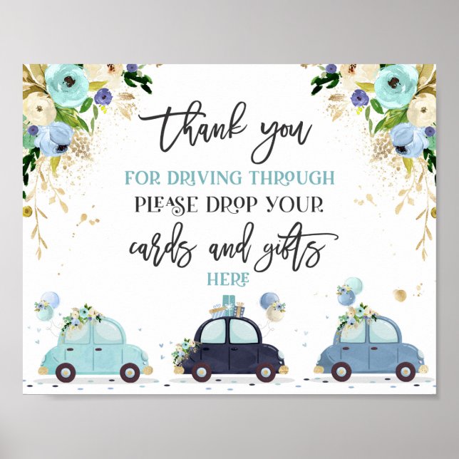 Drive by Baby Duschkarten Geschenke Schild Blue Fl (Vorne)