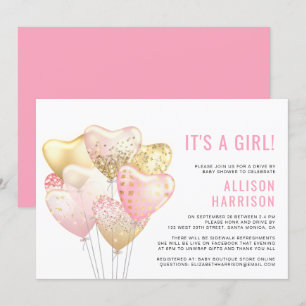 Drive By Baby Girl Dusche Rosa Glitzer Ballon Einladung