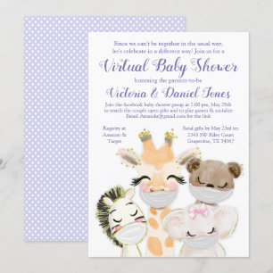 Drive-By-Baby-Shower Baby-Tiere mit Masken Einladung