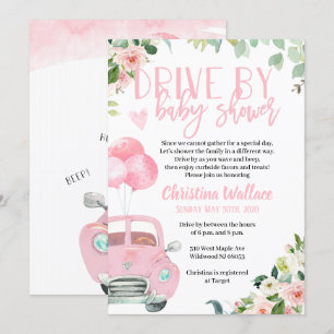Drive By Baby Shower Invitations for Girls