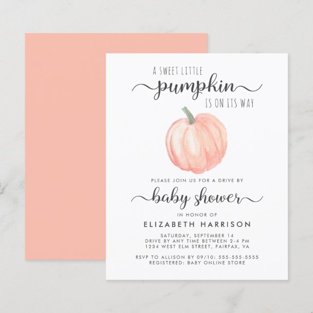 Drive by Baby Shower Orange Pumpkin Einladung (Vorne/Hinten)