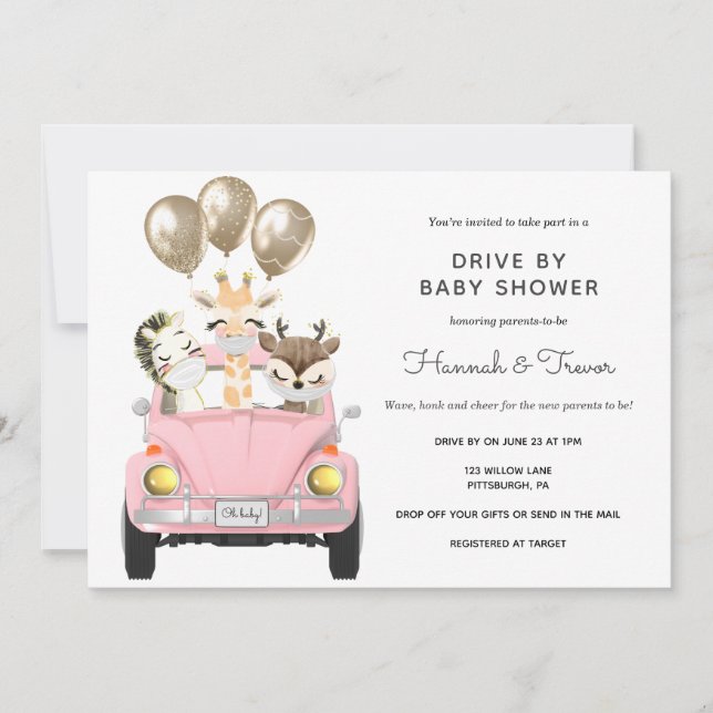 Drive by Baby Showparade Pink Car Einladung (Vorderseite)