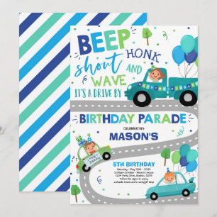 Drive by Birthday Parade Einladung Blue Parade