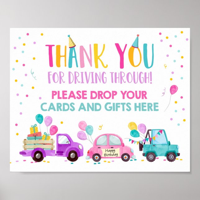 Drive By Birthday Party Girl Sign Cards und Gesche Poster (Vorne)