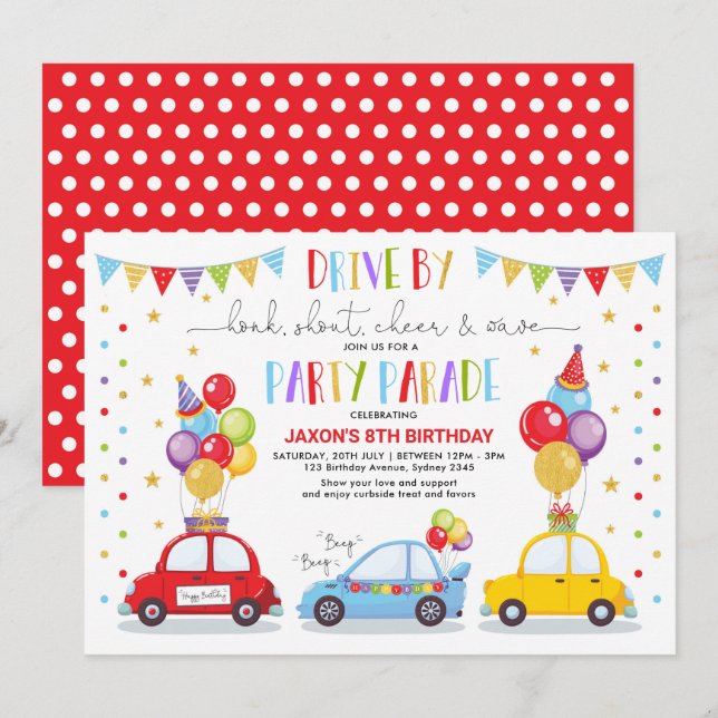 Drive By Birthday Party Parade Quarantine Boy Einladung (Vorne/Hinten)