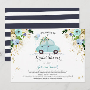 Drive by Bridal Dusche Einladung Blue Floral