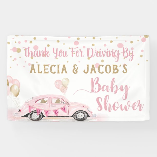 Drive by Car Girl Kinderdusche Danke Pink Banner (Horizontal)
