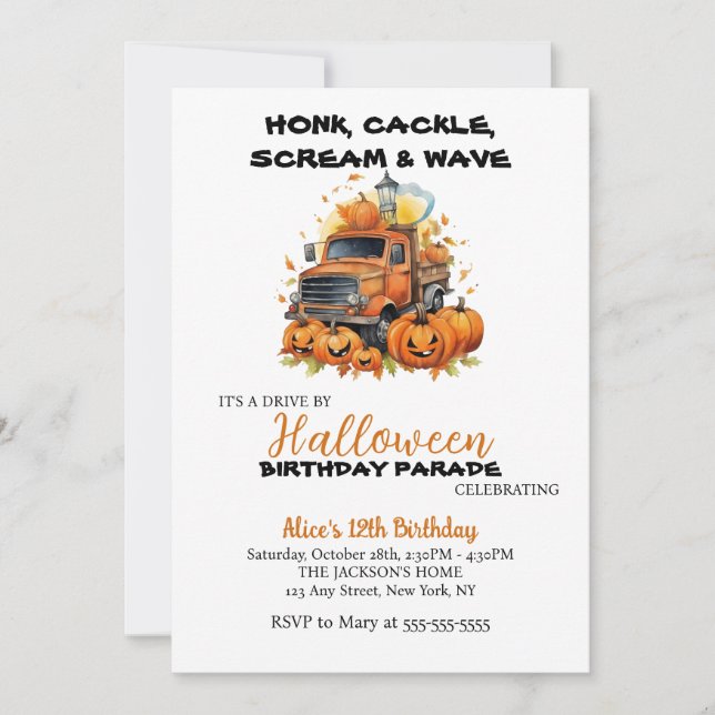 Drive By Halloween Pumpkin Party Geburtstag Einladung (Vorderseite)