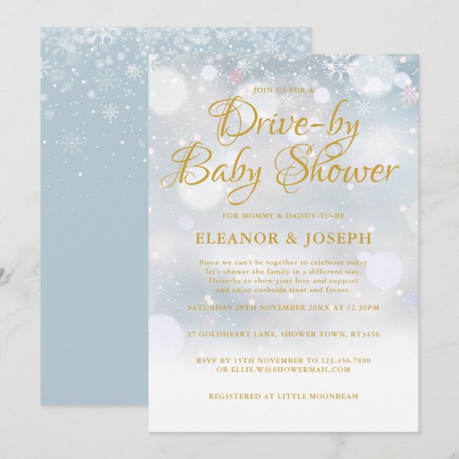 Drive-by-Paare Winter Baby Dusche Sprinkle Einladung (Vorne/Hinten)
