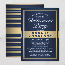 Drive-By-Rente Party Navy Blue White und Gold Einladung