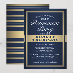 Drive-By-Rente Party Navy Blue White und Gold Einladung