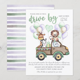 Drive By Safari Lkw und Niedliche Tiere Babydusche Einladung