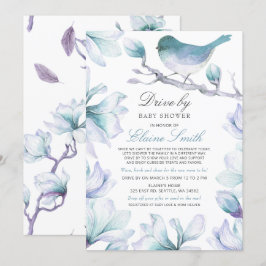 Drive by Sweet Bird Blue Floral Boy Baby Shooter Einladung