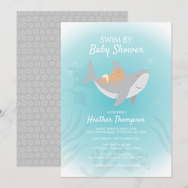 Drive by Sweet Shark Baby Shower Einladung (Vorne/Hinten)